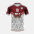 Vue de face du maillot de foot conceptuel de Baki Hanma, montrant le design bordeaux et blanc.