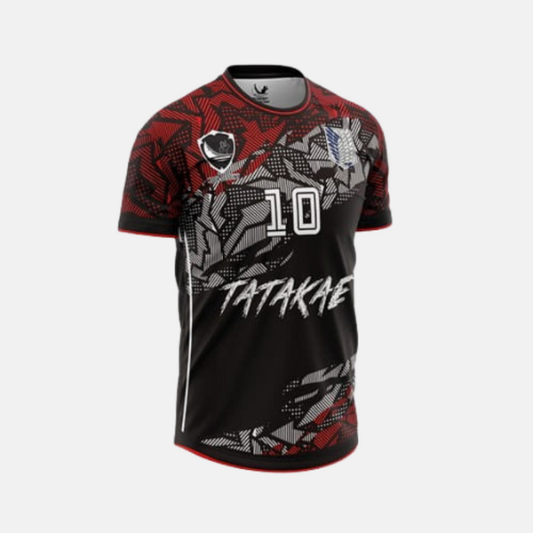 Vue de dos du maillot de foot d'Eren Jäger, montrant le nom "JAEGER" et le numéro 10.