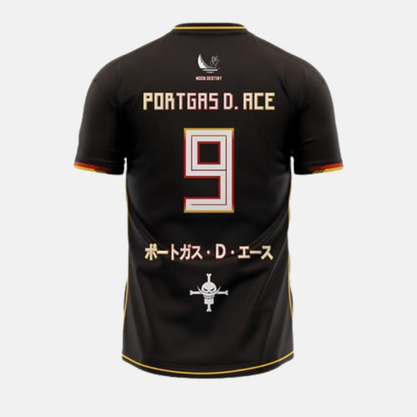 Vue de dos du maillot de foot de Portgas D. Ace, montrant le nom "ACE" et le numéro 9.