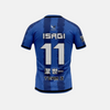 Maillot de foot de Yoichi Isagi de Blue Lock posé à plat, montrant la qualité du tissu en polyester.