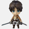 Figurine Nendoroid d'Eren Jäger de L'Attaque des Titans, en uniforme du Bataillon d'exploration avec une expression déterminée et son équipement tridimensionnel.