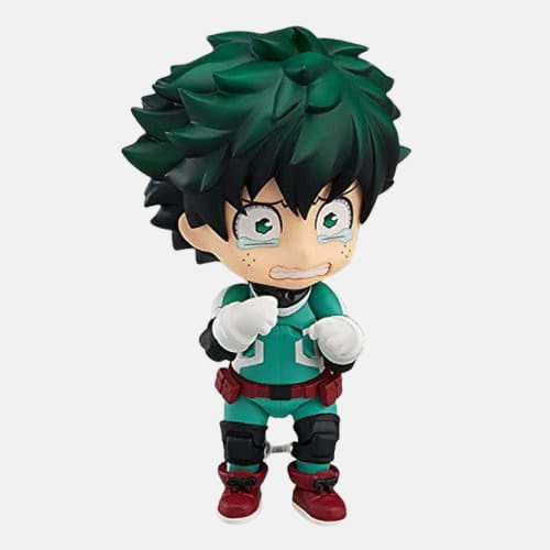 Nendoroid de Izuku Midoriya avec son visage en larmes, capturant un moment d'émotion intense.