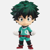 Nendoroid de Izuku Midoriya en pose de combat, avec son visage déterminé standard.