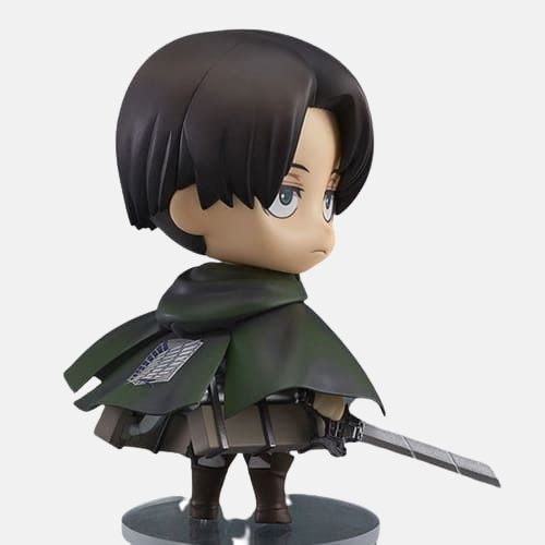 Figurine Nendoroid de Livaï Ackerman de L'Attaque des Titans, en uniforme du Bataillon d'exploration avec une expression standard et sa cape.