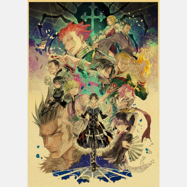 Poster Hunter x Hunter de la Brigade Fantôme, tous les membres réunis, fond coloré, impression HD, papier kraft sans cadre