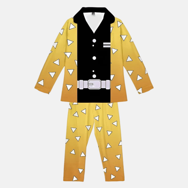 Pyjama chemise et pantalon Zenitsu Agatsuma Demon Slayer unisexe - Motif Haori jaune et blanc