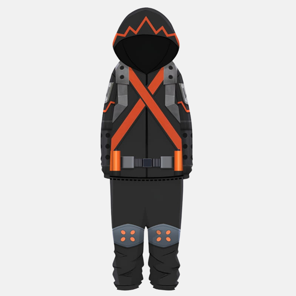Pyjama combinaison Bakugo WHM vu de dos, montrant les détails orange sur la capuche et le dos.