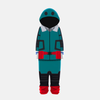 Pyjama combinaison (onesie) vert et noir inspiré du costume Gamma de Deku (Izuku Midoriya) de My Hero Academia, vu de face, avec capuche.
