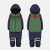 Pyjama combinaison (onesie) inspiré de l'uniforme Jonin de Kakashi Hatake (Naruto), vert et bleu marine, vu de face avec capuche.