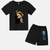 Ensemble pyjama court noir pour adulte, T-shirt avec design de Luffy post-ellipse et short assorti.