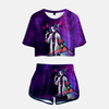 Ensemble pyjama femme Demon Slayer composé d'un crop top et d'un short noirs avec le motif dégradé des ailes de papillon de Shinobu Kocho.