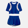 Ensemble pyjama femme bleu et blanc composé d'un crop top et d'un short assorti, inspiré du costume de Shoto Todoroki (My Hero Academia).