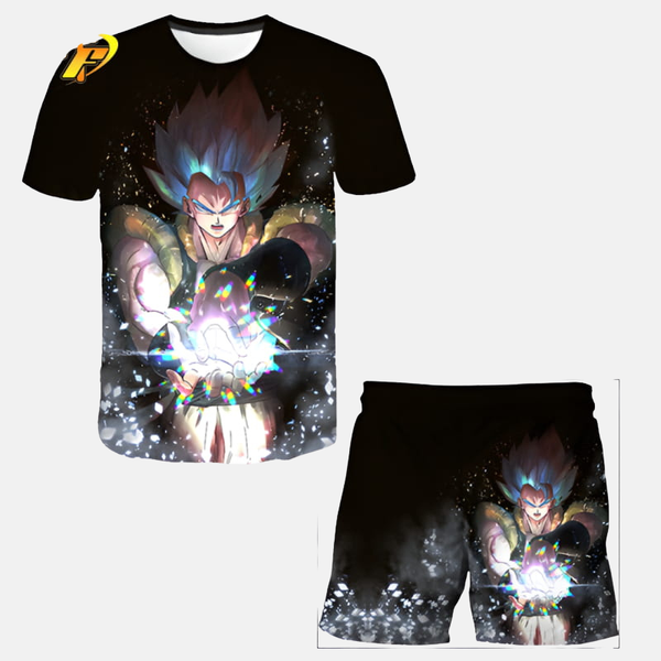 Pyjama short Gogeta Dragon Ball Z homme - Vue de face du T-shirt et du short assorti