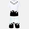 Ensemble pyjama short Naruto : T-shirt blanc avec symboles Rikudô noirs (col, dos), short noir assorti. Inspiré de Madara Uchiha.