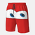 Short de bain rouge avec le visage de Flash McQueen (yeux et sourire) imprimé sur le devant, avec cordon de serrage noir.