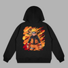 Sweat Naruto Flamme Déchaînée noir avec illustration flamboyante de Naruto entouré de flammes