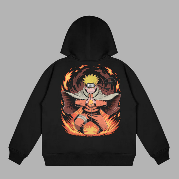 Sweat Naruto Mode Chakra noir avec design détaillé chakra enflammé
