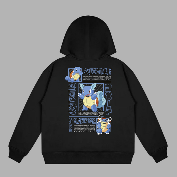 Sweat noir Pokémon avec design collector Carapuce, Carabaffe et Tortank en évolution