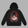 Sweat Sasuke Flamme Maudite noir avec illustration enflammée inspirée de Naruto