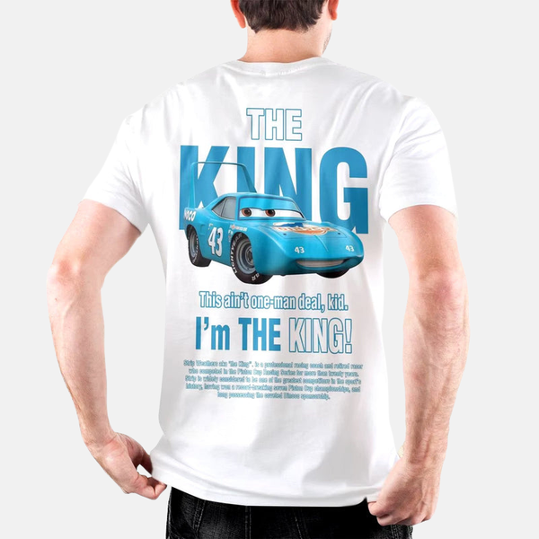T-shirt blanc avec le design "THE KING" Dinoco 43.