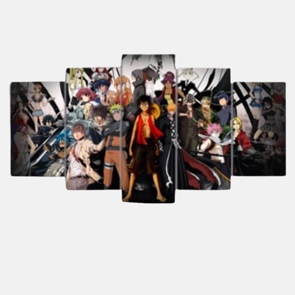 Tableau 5 pièces type "All Star" avec un crossover des plus grands héros de manga Shonen comme Naruto, Luffy, Ichigo et d'autres.