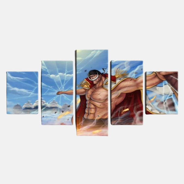 Tableau 5 pièces de l'Empereur Kaido dans sa forme humaine, avec ses cornes, ses tatouages et son kanabō (masse), dégageant une aura de puissance.