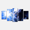 Tableau 5 pièces de Kakashi Hatake préparant son attaque Chidori (Mille Oiseaux), avec son Sharingan visible et de l'énergie électrique bleue dans sa main.
