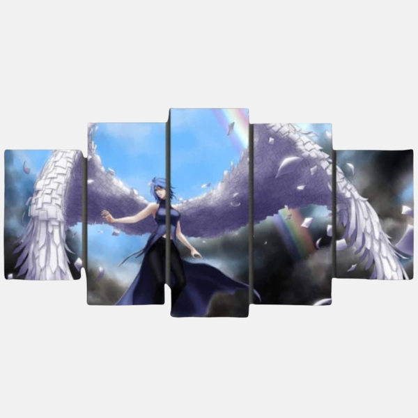 Tableau 5 pièces de Konan de l'Akatsuki, avec ses grandes ailes d'ange faites de papier (origami).