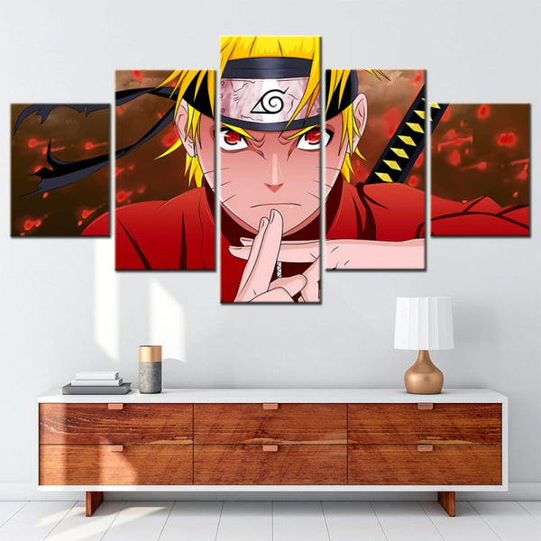 Tableau panoramique de Naruto Ermite accroché dans un salon, montrant son style dynamique et ses couleurs vives.