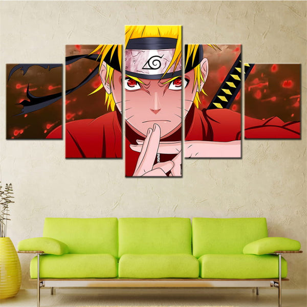 Image comparative présentant les différentes tailles disponibles pour le tableau de Naruto : Small, Medium, Large et X-Large.