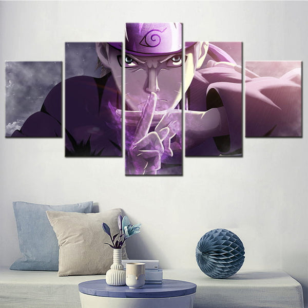 Image comparative présentant les différentes tailles disponibles pour le tableau de Naruto : Small, Medium, Large et X-Large.