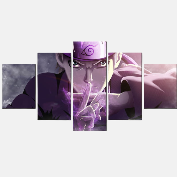 Tableau 5 pièces de Naruto Uzumaki en Mode Sage des Six Chemins, en train d'exécuter un mudrâ (sceau digital) avec concentration