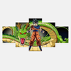 Tableau 5 pièces de Son Goku en Super Saiyan, debout devant le gigantesque dragon vert Shenron.