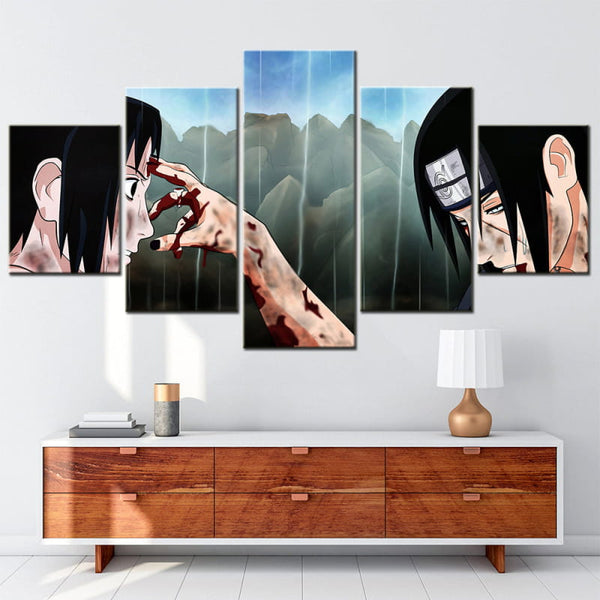 Image comparative présentant les différentes tailles disponibles pour le tableau Uchiha : Small, Medium, Large et X-Large.