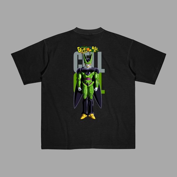 T-shirt Cell Forme Parfaite, version noire avec illustration de Cell debout en posture intimidante, univers Dragon Ball Z