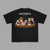 T-shirt noir Heroes Anime avec Izuku, Luffy, Goku, Naruto et Tanjiro mangeant des ramens