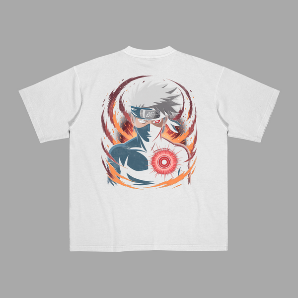 T-shirt Kakashi Sharingan blanc avec design premium de Naruto