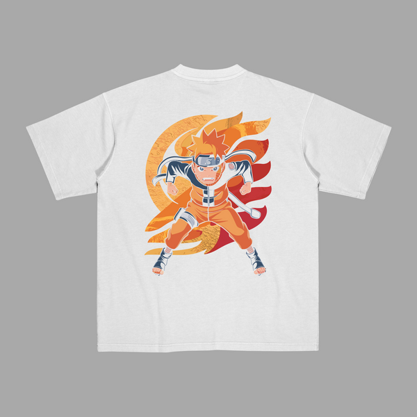 T-shirt Naruto Spirale de Feu blanc avec illustration de Naruto et spirale ardente