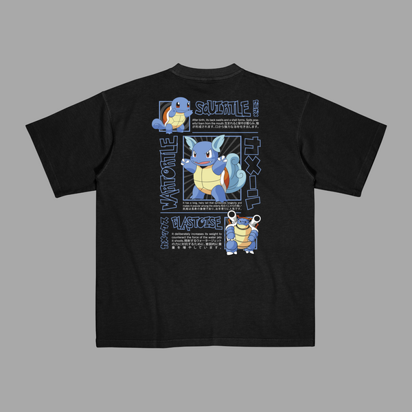 T-shirt noir Pokémon avec design collector Carapuce, Carabaffe et Tortank en évolution