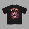 T-shirt Sasuke Believe noir avec illustration détaillée et flammes rouges