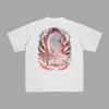 T-shirt Sasuke Sharingan Flamme blanc avec illustration Naruto et aura ardente du Sharingan