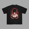 T-shirt Sasuke Sharingan Flamme noir avec design Naruto détaillé et aura de flammes