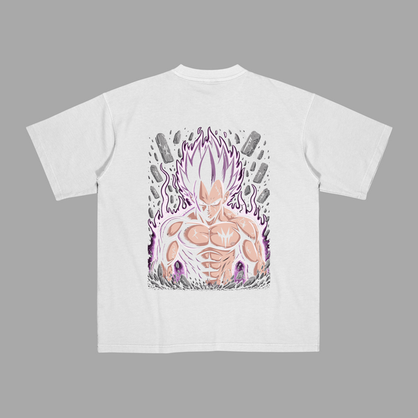 T-shirt Vegeta Aura Maléfique blanc avec design premium de Vegeta Dragon Ball