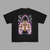 T-shirt Vegeta Aura Obscure noir, impression dos avec aura violette et pierres flottantes, univers Dragon Ball