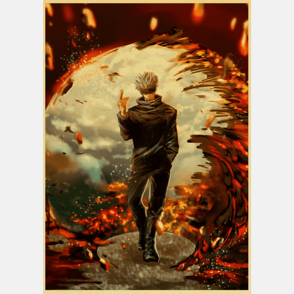Affiche Jujutsu Kaisen de Gojo Satoru dos tourné, éclats rouges, impression HD sur papier kraft sans cadre