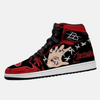 Paire de baskets montantes inspirées de Hinata Hyūga, montrant le design lavande et noir de Naruto