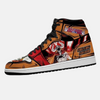 Paire de baskets montantes inspirées de Toshinori Yagi, montrant le design vert et beige de My Hero Academia