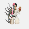 Gros plan sur le visage de la figurine Akaza en train de se reconstituer.