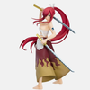Figurine d'Erza Scarlet (16cm), vue de face, dans sa tenue Hakama, en posture de combat, maniant une longue lance (naginata).