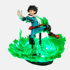 Figurine de Deku avec le diorama d'éclairs illuminé par les LEDs, créant une intense lueur verte.